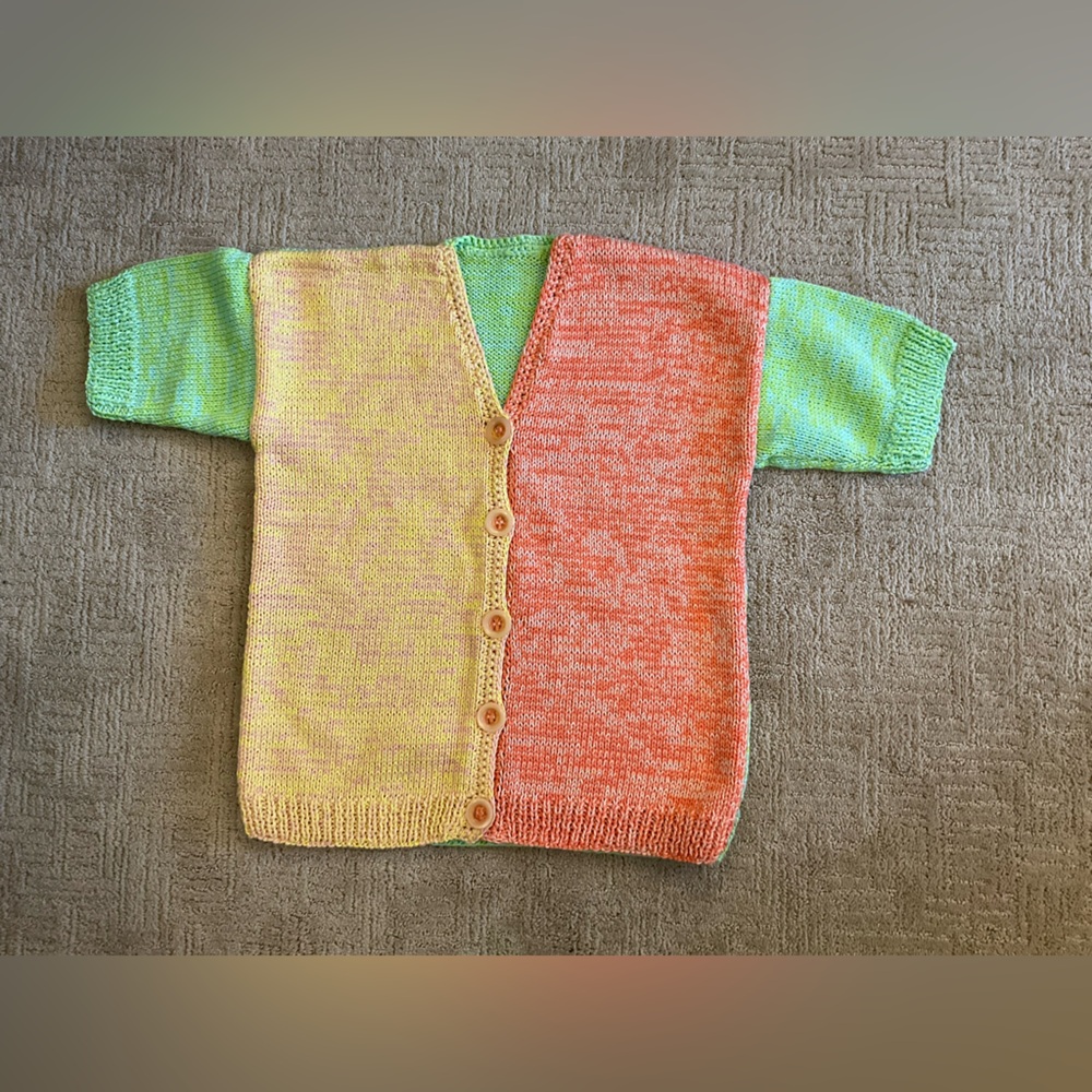 🌼🌺Handmade Colorblock Knit Short Sleeve Cardigan Sweater S Boho Cottagecore